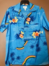 Helena  s Vintage Hawaiian Aloha Rainbows And Flowers Mens XL Fits L