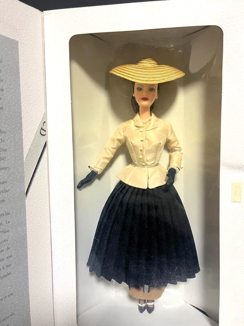 Poupée Barbie Christian Dior New Look ivoire noir chapeau gants style vintage en boîte