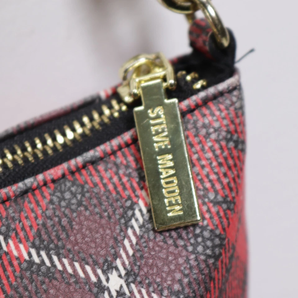 Steve Madden Plaid Crossbody Handbag S Red Plaid Vinyl Lined Purse Shoulder Bag - Image 3 of 4
