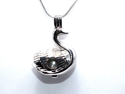 Princess Swan Pearl Cage Necklace - Holds 2 Pearls - Silver Jewelry Pendant