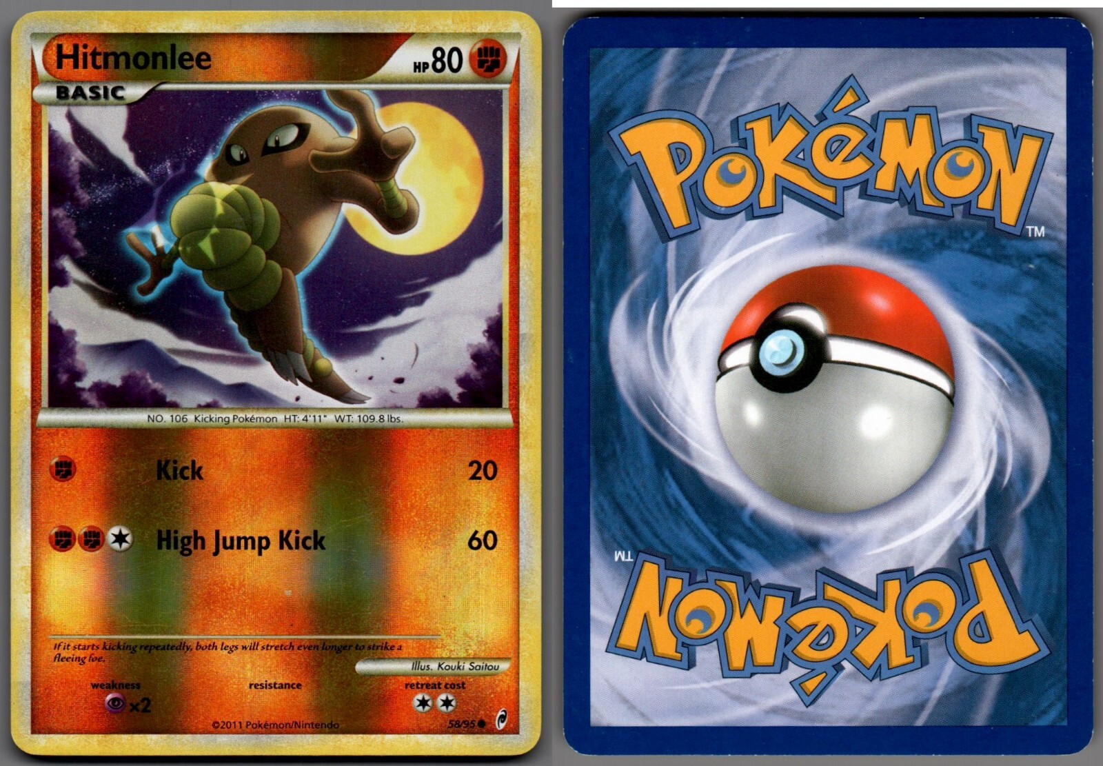 2011 Pokemon, Call of Legends, #58/95 Hitmonlee, Reverse Holo Common