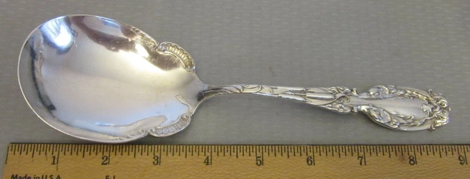 art nouveau Whiting Sterling Silver 1900 Dolphin Cattail Berry Serving Spoon - Image 4 of 4