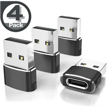 4 PACK USB to USB C Adapter Type-C Female to A Male OTG Converter Car Charger
