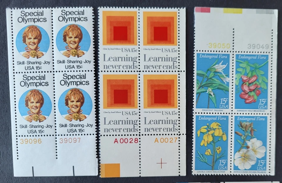 Five USA 15-cent plate blocks MNH - see description - Image 2 of 3