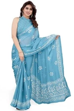 Indian Chiffon Saree With Unstitched Blouse Piece Party Wedding Wear For Women