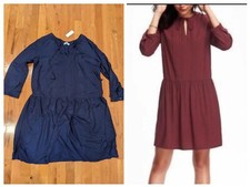 NWT L Tall LT Old Navy Dress Pintuck Pleat Front 3/4 Sleeve V-neck Viscose