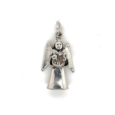 Angel with a harp sterling silver charm Pendant .Angels and Harps charms. 3.8g