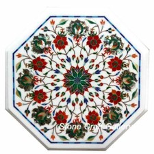 12 " Marbre Côté Table Handmade Floral Art Incrustation Demi Précieux Stones