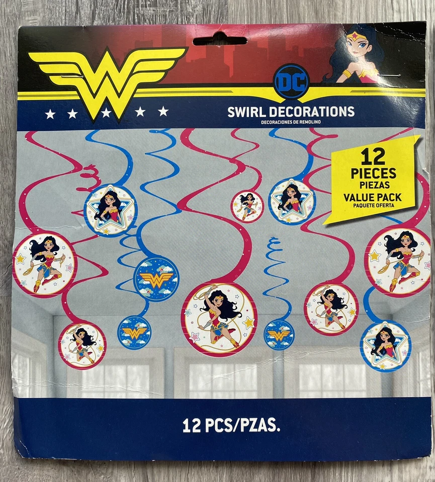 2x Young DC WONDER WOMAN HANGING SWIRL DECORATION (12pc) Birthday Party Supplies - Image 2 of 4