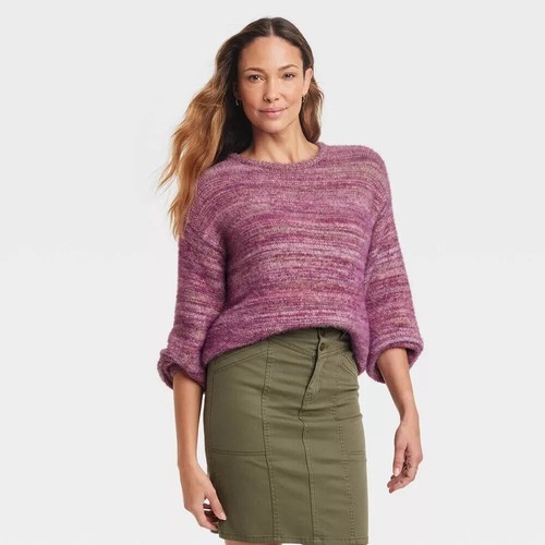 Knox Rose Women's Size XS Space Dyed Crewneck Pullover Sweater Purple