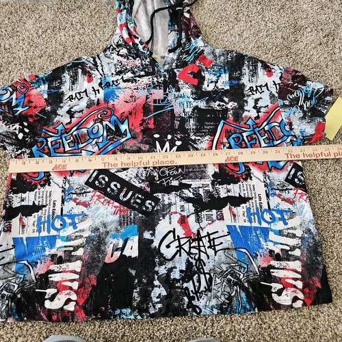 Set of 2 Sz 1X Womens Graphic Graffiti Cropped Hooded Tshirts Hip Hop Streetwear - Picture 10 of 19