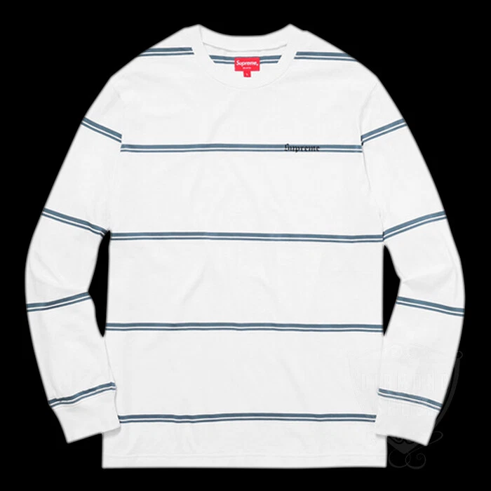 TOP T SHIRT BLANC NEUF FW17 SUPREME RAYÉ L/S AVEC VENDEUR DE CONFIANCE !!