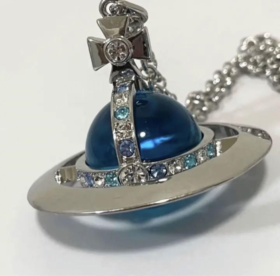 Vivienne Westwood Necklace Medium Orb Silver x Light Blue Top 6.5