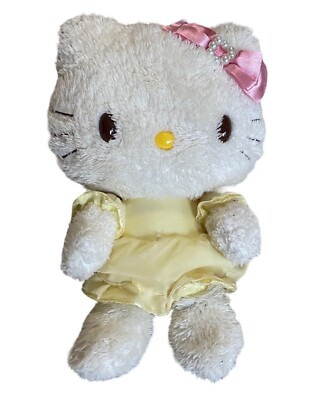 2007 Hello Kitty Plush Sanrio Smiles White Brown Eyes 12  Yellow Dress
