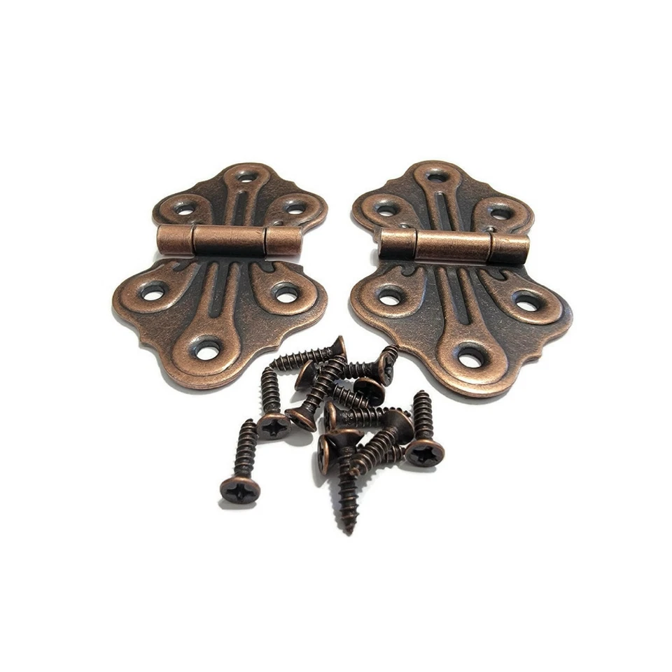 Par de bisagras ornamentales en relieve acabado cobre antiguo estilo antiguo Foto 2 de 2