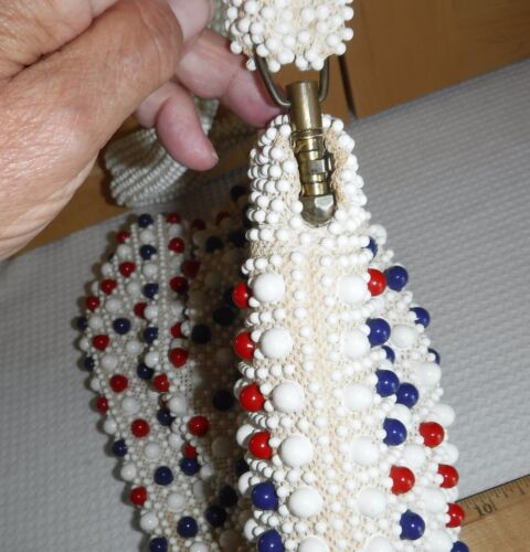 Lumured Corde Beaded Patriotic Red White & Blue Hinged Purse Vintage 1950s - Picture 16 of 17