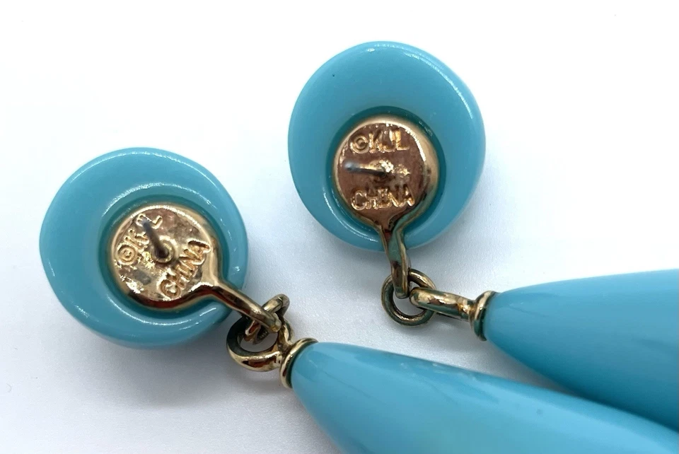KJL KENNETH J LANE Baby Blue Acrylic Chunky Dangle Drop Pierced Earrings 2.5" - Image 2 of 4
