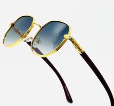 Trendy Sunglasses Gold Frame Round Black Lens Retro Style UV400 Protection Shade