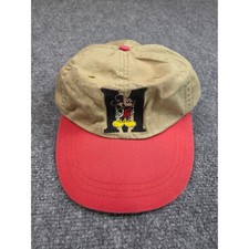 Vintage Mickey Mouse Hat Unlimited Disney Tan Red Elastic Back Cap