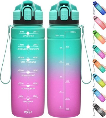 Sports Water Bottle, 1 Litre 500 ml, Children's Leak-Proof Motivational Water
