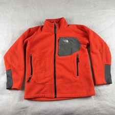 The North Face Jacket Boys 10/12 Orange Fleece Full Zip Chest Pocket Hiking