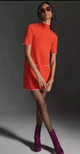 Anthropologie Maeve The Annalise Mock-Neck Mini Sweater Dress Orange Red Size XS