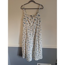 Old Navy Womens Blue Floral Linen Notch Neck Smocked Midi Dress beachy Large