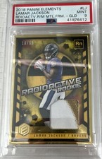 Panini Elements Radioactive Rookie Materials Lamar Jackson Gold /99 RRM-LJ PSA 9