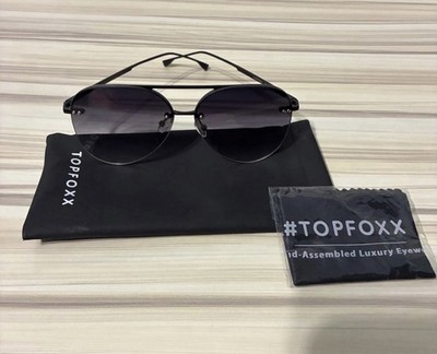 Topfoxx Women's Round Sunglasses Black Metal Frame Gradient Gray Lens w/Pouch