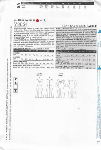 C7 VOGUE V8663: DRESS SIZE 14-22 SEWING PATTERN - Picture 3 of 3