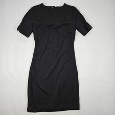 Tommy Hilfiger Dress Womens S 2 Black Textured Sheath Short Sleeve Knee Length