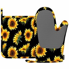 Mxocom Sunflowers Oven Mitts and Pot Holders Sets Flowers, Buds and Leaves on...