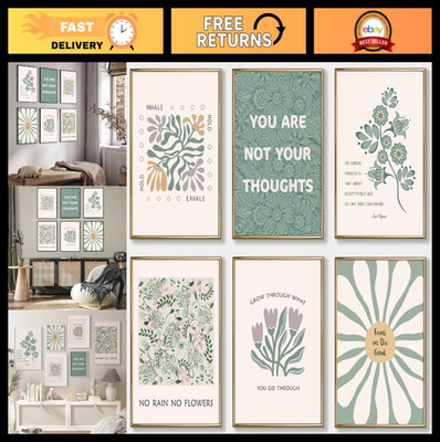 6 Pcs Mental Health Wall Art - Motivational Quotes & Green Abstract Canvas Decor