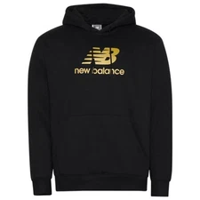New Balance Essentials Stacked Logo Hoodie Black Gold Men Size S-XXL Brand New