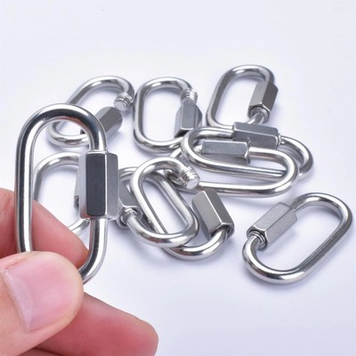 Alele D-Shape Locking Carabiner M4 Stainless Steel Quick Link Chain Connector Ke