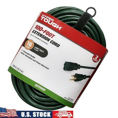 100FT 16AWG Outdoor Extension Cord 3 Prong Grounded W/ Hook & Loop Strap Green