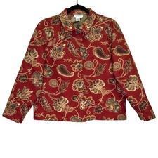 Vintage Boho Autumnal Tapestry Jacket Floral Paisley PM Red Button Front Blazer