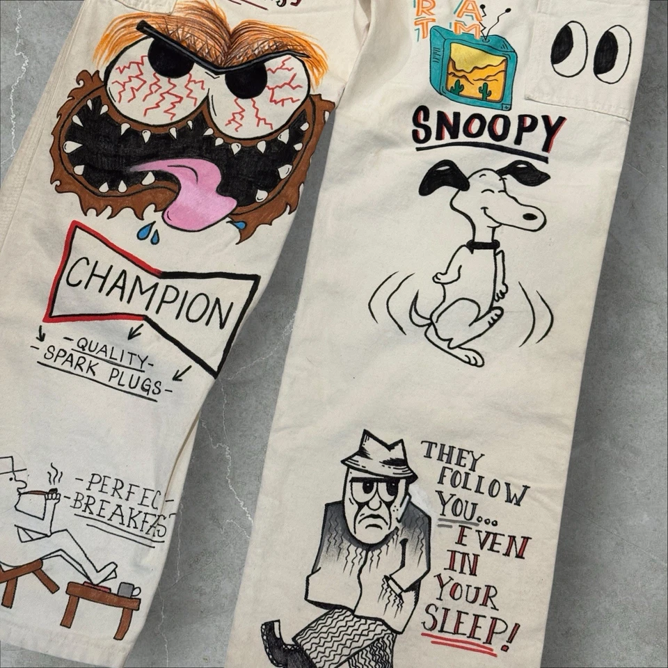 Modern 70s Senior Cords Hand Painted Carhartt Pants 32x30 Custom 1 Of 1 - Image 3 of 4