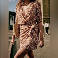 SEZANE Noemia Wrap Dress Paisley Riviera Size 44 VGUC