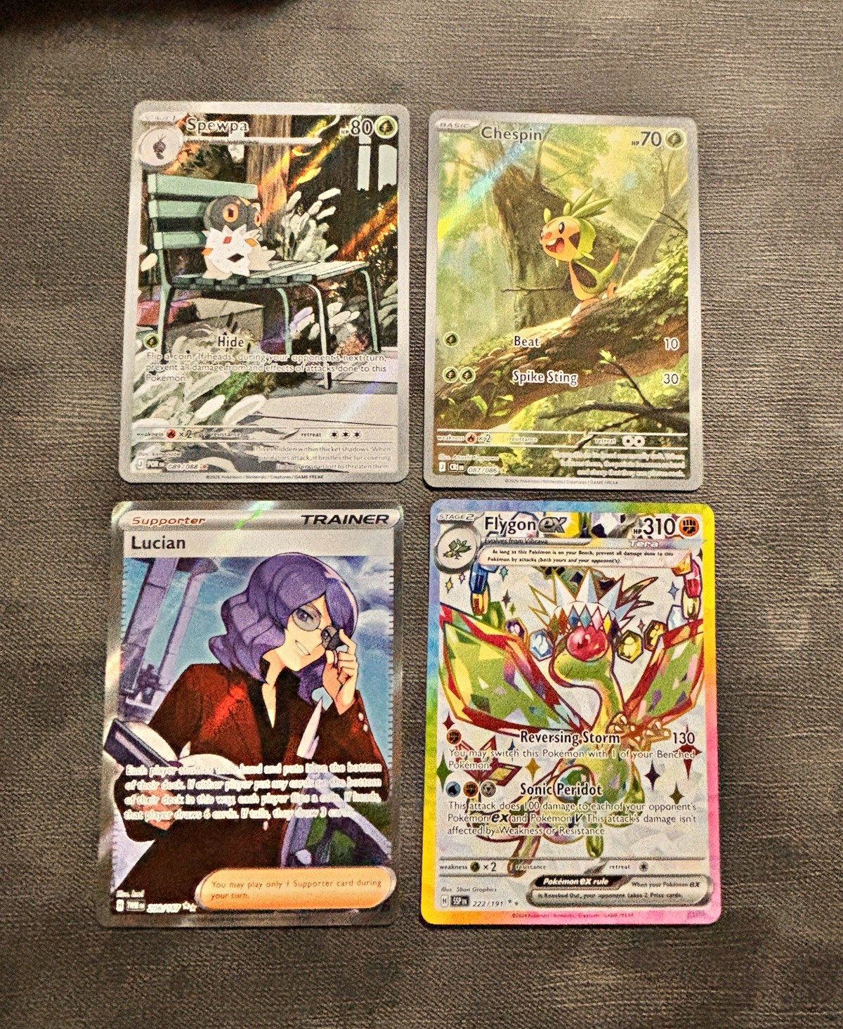 Pokemon TCG Obsidian Flames Foil 4-Card Lot Flygon ex Chespin Lucian