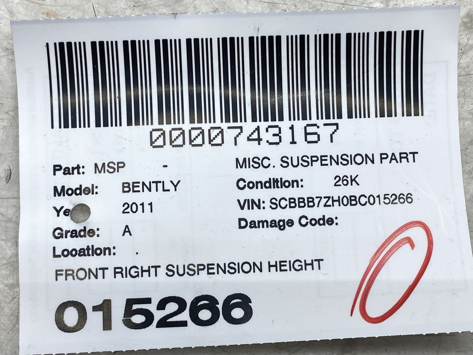 2010-2020 BENTLEY MULSANNE OEM FRONT RIGHT SUSPENSION HEIGHT LEVEL SENSOR UNIT