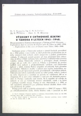 Vyzkumy v chynovske jeskyni u tabora v letech 1943-1948; Zvlastni otisk z casopi