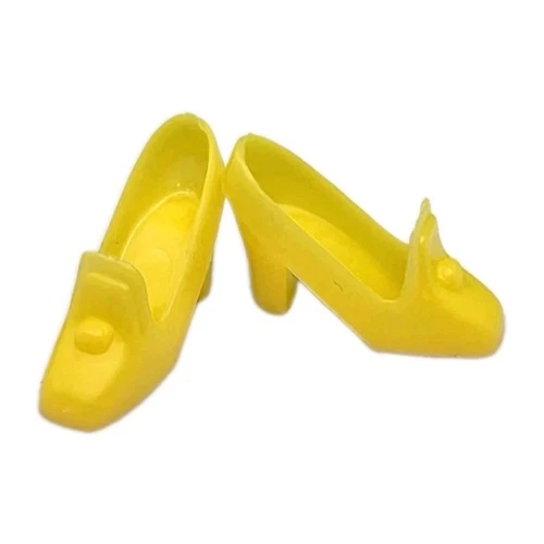 Vintage Barbie Shoes Yellow Pilgrim 1970 Chunky Button Heels Loop Scoop #1454