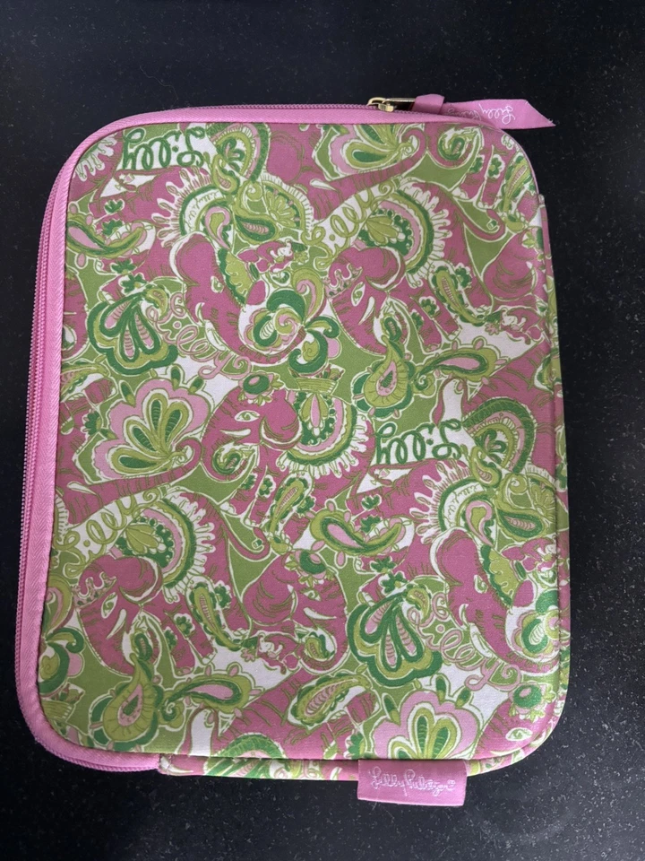 LILLY PULITZER iPad Tablet Sleeve Case Zip Pink Green Floral Neoprene 8x10 - Image 2 of 3