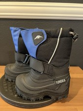 Tundra Toddler Black And Blue Hook And Loop Lined Winter Snow Boots Size 5 Wide