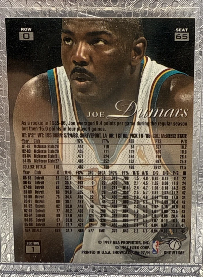 1996-97 Flair Showcase Joe Dumars Row 0 Detroit Pistons - Image 2 of 2