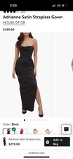 HOUSE OF CB Adrienne Black Satin Strapless Ruched Maxi Dress size  2