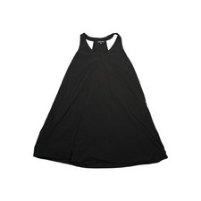 Solemio Womens Black Sheer Racerback Pleated Back V-Neck Mini Shift Dress Small