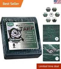 Finished Size 8x10 Feet Waterproof Green Tarp 8 Mil Thick, Multipurpose Prote...
