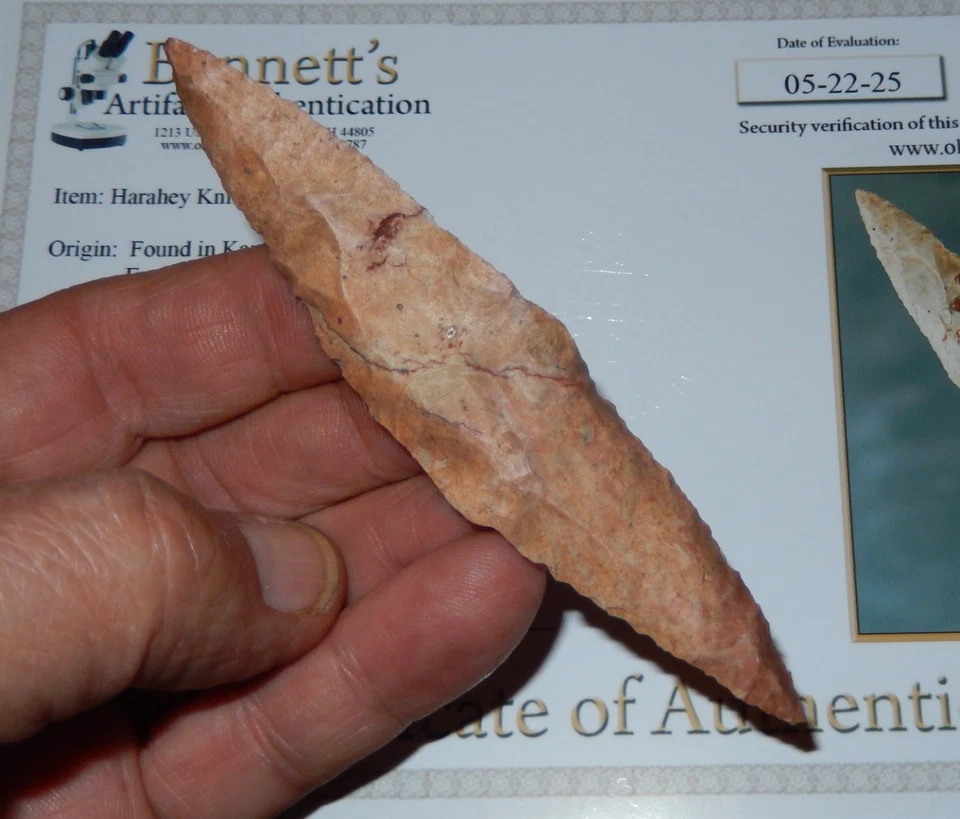 MARAVILLOSO COLOR EN ESTE CUCHILLO HARAHEY DE 4 BISELES ENCONTRADO EN KANSAS Jim Bennett certificado de autenticidad C129 Foto 2 de 4